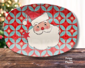 Retro Santa Cookie Plate For Christmas Eve Cookies Vintage Style Santa Platter Holiday Hostess Gift 1950s Nostalgic Xmas Centerpiece