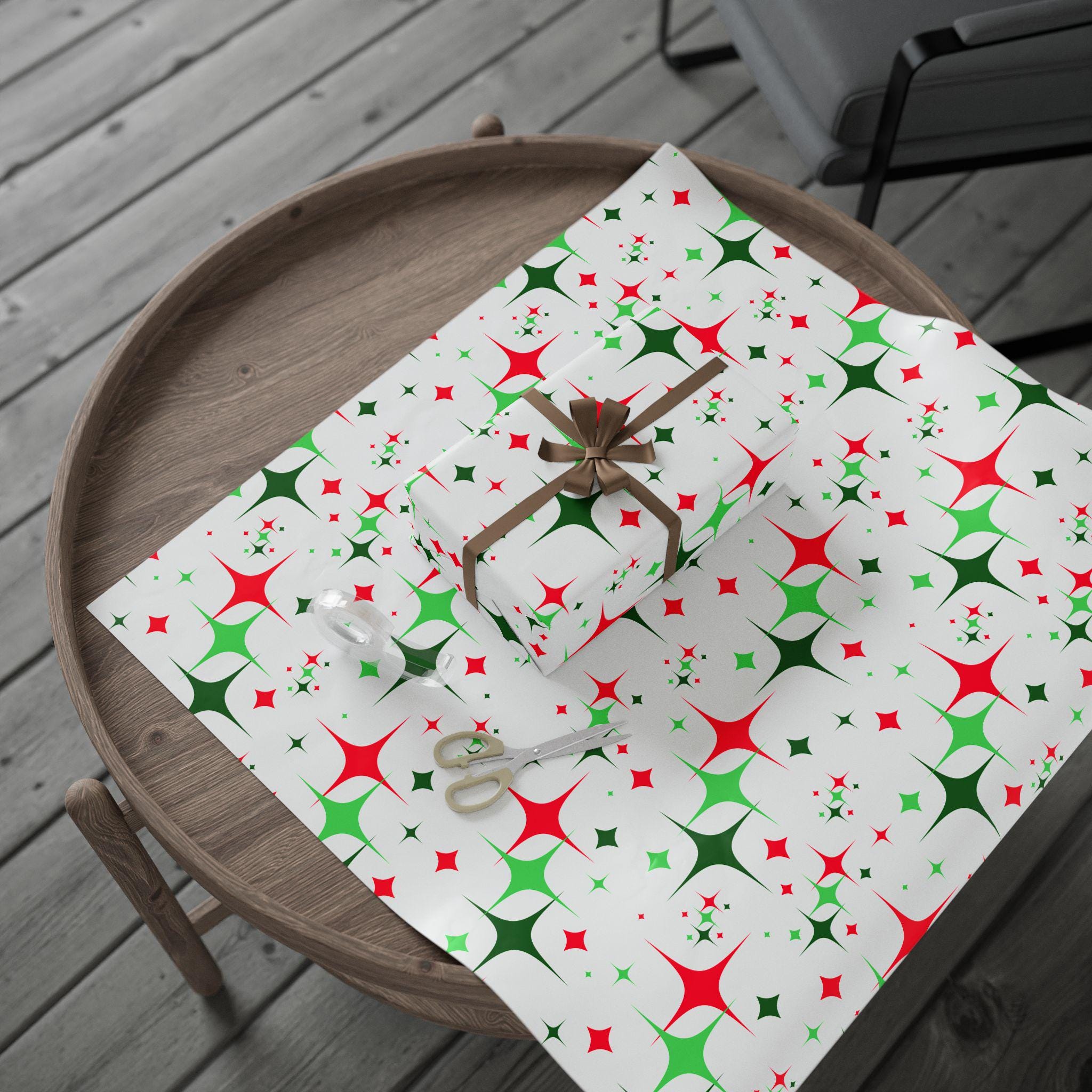 Retro Christmas Wrapping Paper Mid Century Starburst Holiday Gift Wrap ...