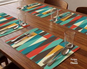Mid Century Modern Placemats Retro Atomic Borddekor Färgglada Geometriska Matunderlägg 1950-tals Köksdekor MCM Inflyttningspresent