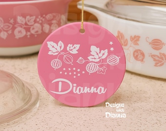 Pyrex Gooseberry Ornament Personalized Retro Gift For Collectors Vintage Pyrex Christmas Tree Decor Pink Floral Kitchen Style