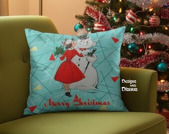 Retro Christmas Pillow Cover Mid Century Santa Seasonal Vintage Holiday Decor Decorative Throw Cover Festive Bedding Christmas Pillow
