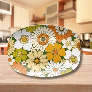 Groovy Flower Serving Platter, Retro Flower Dinnerware, Hippie Serving Tray, Groovy Flower Platter, 70s Style Home Decor, Danish Floral