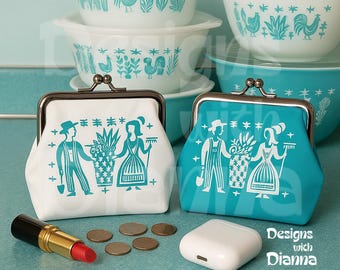Vintage Pyrex Butterprint Coin Purse Gift for Pyrex Collectors Retro Amish Couple Coin Purse Inspired By Pyrex Butterprint