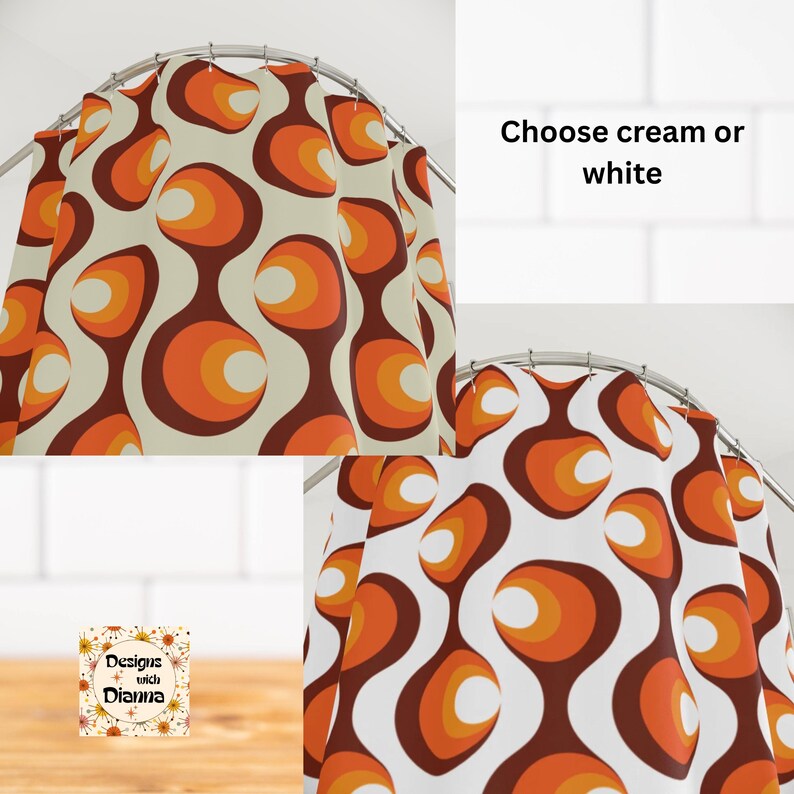Mid Century Modern Retro Geometric Shower Curtain Vintage 1970s MCM Orange Quirky Colorful Bathroom Decor MCM Shower Curtain image 3