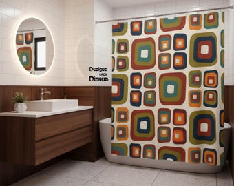 Retro Mid-Century Modern Shower Curtain – 71x74 Colorful Mod Bathroom Decor for Vintage Style Homes, Apartments and Retro Interior Fans