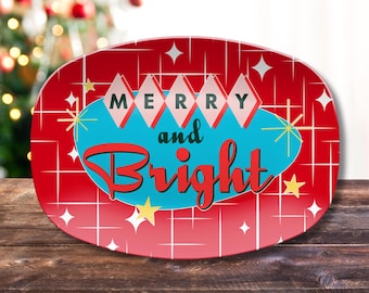 Retro Fun 1950s Kitsch Christmas Platter, Atomic Holiday Serving Tray, Mid Century Modern Christmas Serving Platter, MCM Atomic Christmas