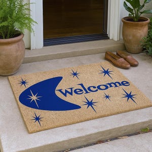 Mid Century Modern Outdoor Door Mat, Outdoor Retro Door Mat, Atomic Front Door Mat, Happy Campers Gift, Camping Doormat, MCM Atomic Door Mat