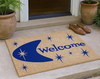Mid Century Modern Outdoor Door Mat, Outdoor Retro Door Mat, Atomic Front Door Mat, Happy Campers Gift, Camping Doormat, MCM Atomic Door Mat