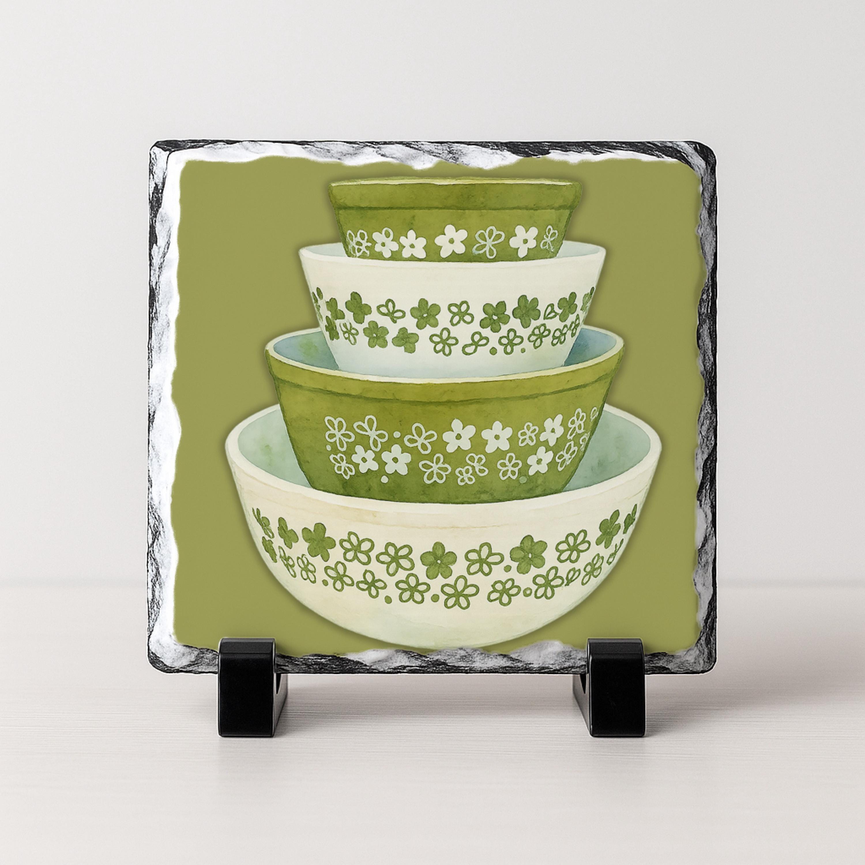 Pyrex Msical Stack Pyrex Spring Blossom Green Slate Tile – Vintage Mixing Bowl Stack Art ...