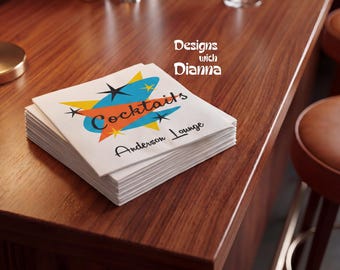Mid Century Modern Cocktail Napkins Retro Bar Napkins Atomic Party Napkins Personalized Lounge Decor