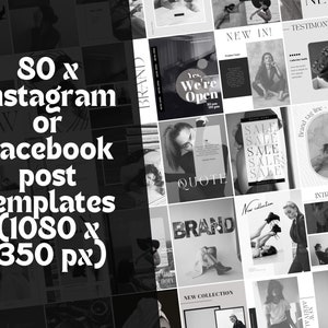 240 Canva Editable Social Media Templates Black and White for Instagram ...