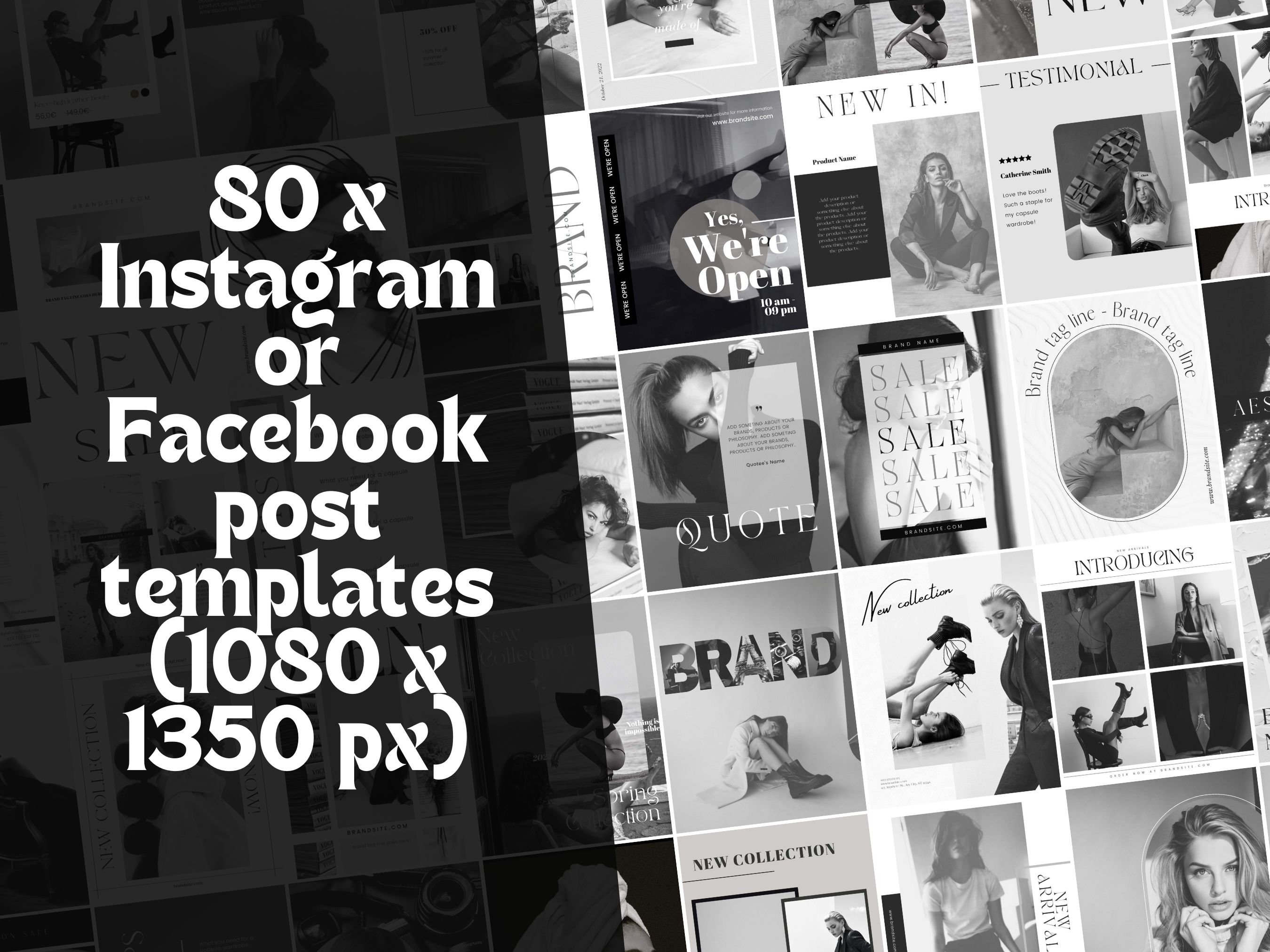 240 Canva Editable Social Media Templates Black and White for Instagram ...