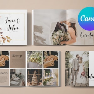 Wedding photo book Canva editable template | customizable wedding or anniversary photo album | ebook template | 20 pages