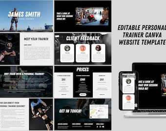 Canva website template for personal trainer, fitness, weightlifting, exercise, gym coach | editable premade website | instant download