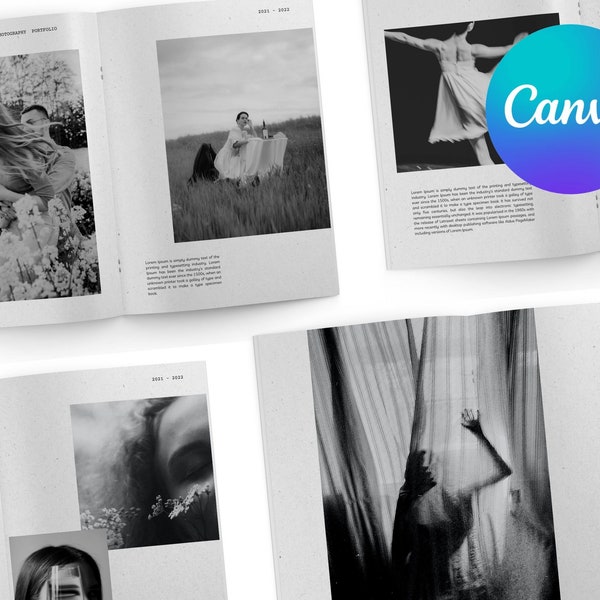 Photography portfolio editable Canva template | minimal black and white design | design portfolio | photo album | personalized photobook