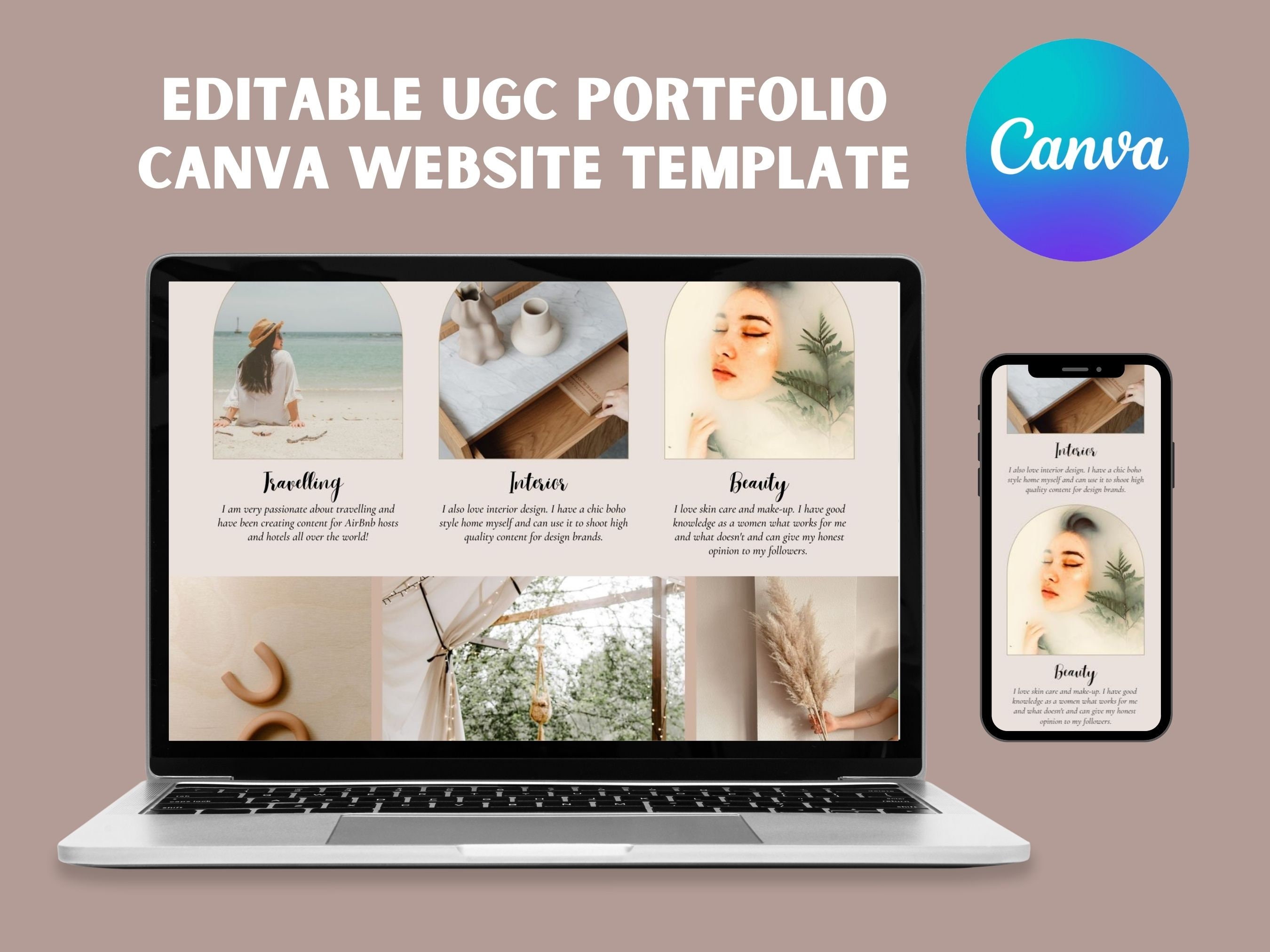 UGC Portfolio Canva Website Template Boho Style | Neutral and Beige ...