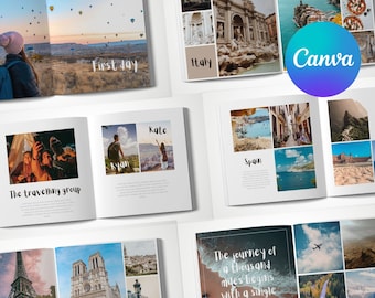 Travel photo book editable Canva template | customizable minimal photo album | travel memories square ebook template | scrapbook