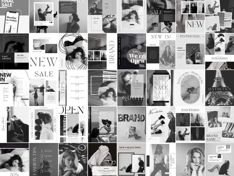 240 Canva Editable Social Media Templates Black and White for Instagram ...