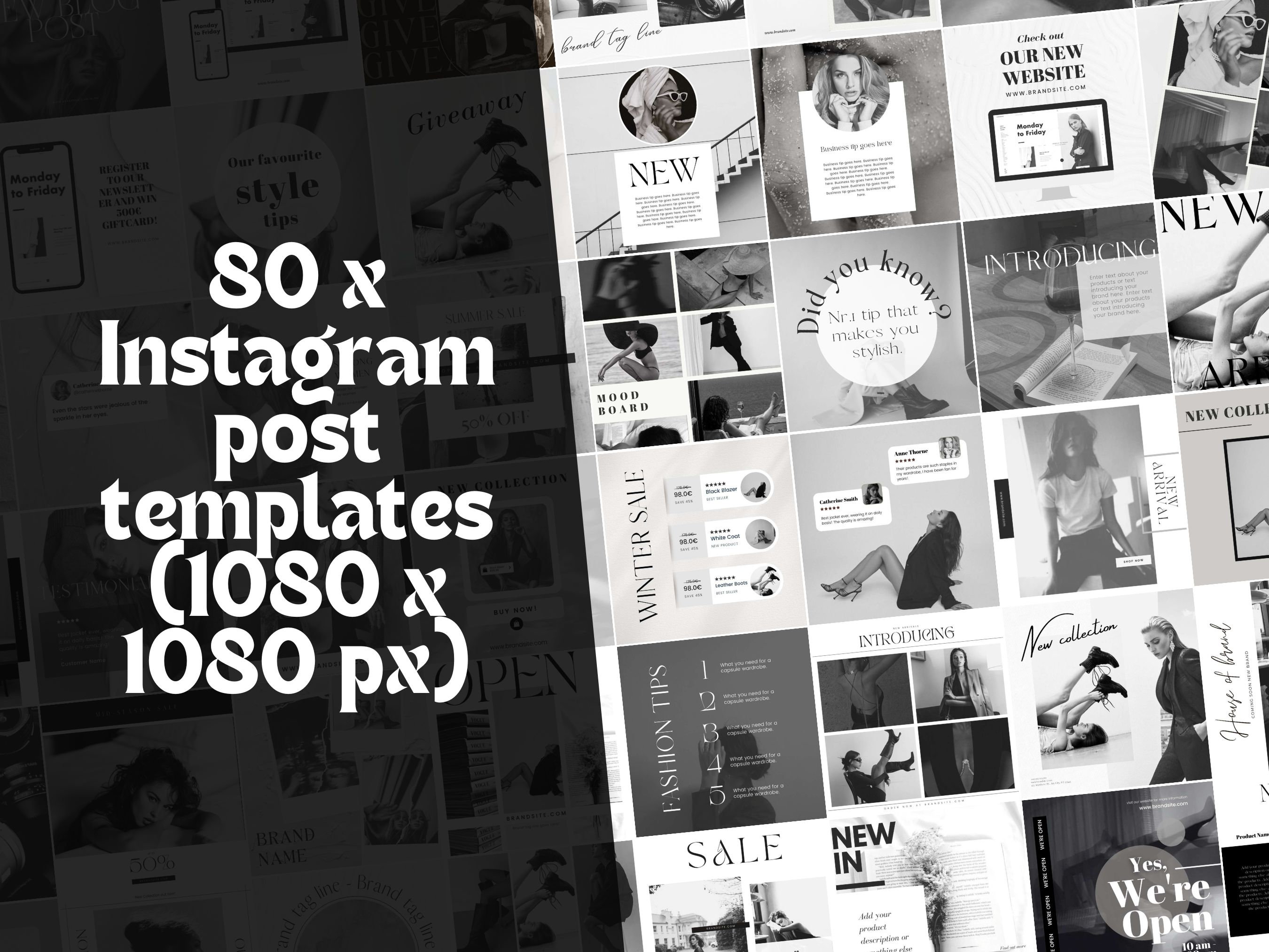 240 Canva Editable Social Media Templates Black and White for Instagram ...