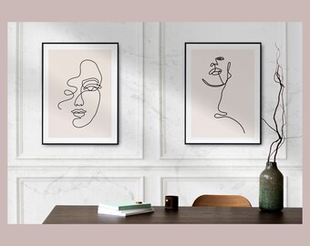 10 pcs oneliner art SVG, vector graphics | abstract women faces outline art | AI file or printable with instant download