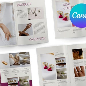 Szablon katalogu biżuterii, 20 stron edytowalnych w Canva | e-book | magazyn | broszura hurtowa | ulotka | lookbook mody | A4 i list