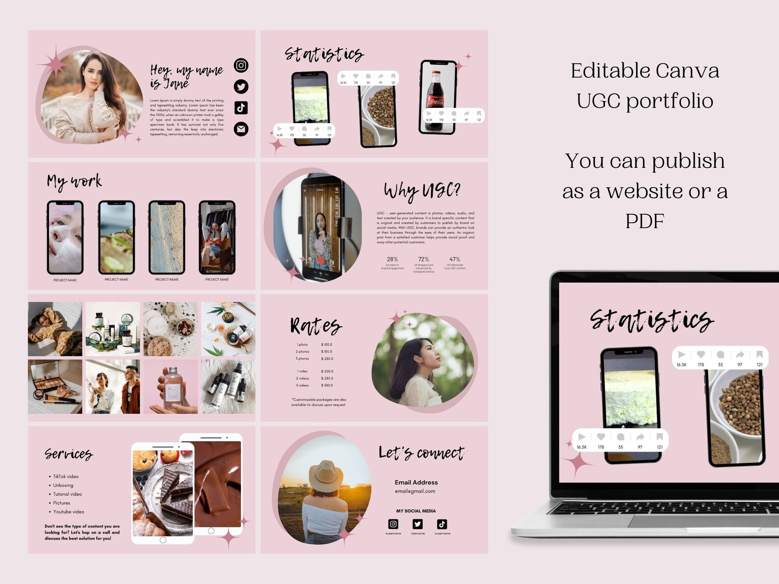 Pink UGC Creator Portfolio Website Editable in Canva | Influencers ...