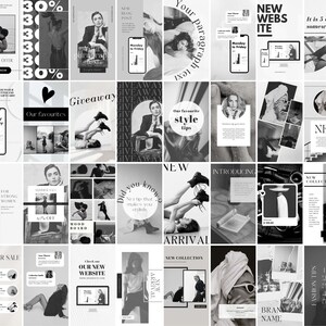 240 Canva Editable Social Media Templates Black and White for Instagram ...