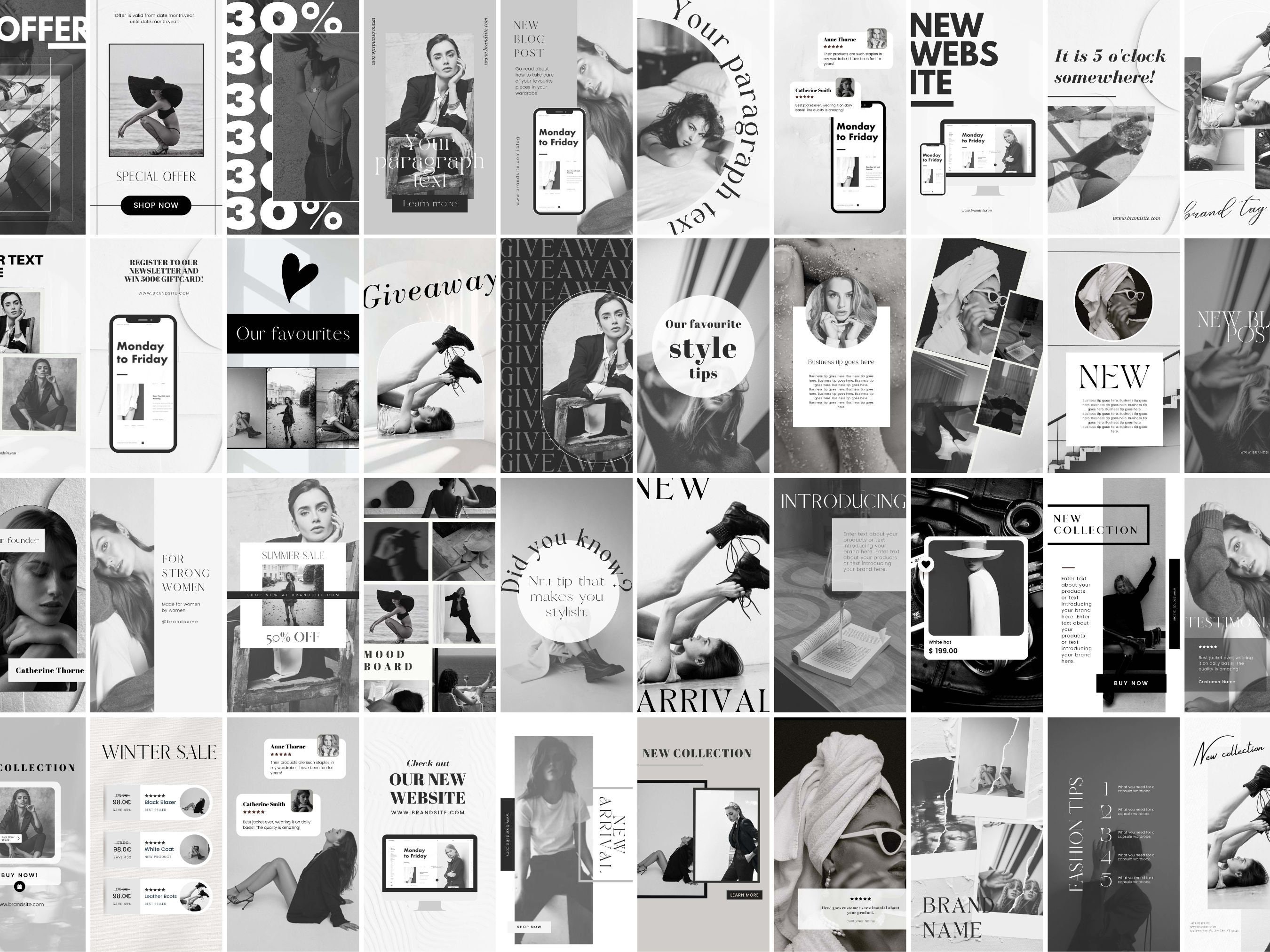 240 Canva Editable Social Media Templates Black and White for Instagram ...