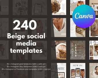 240 Canva beige editable Instagram templates with custom graphics | social media | Facebook | business | coaching