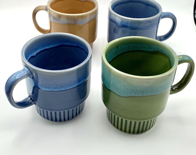 Stacking Tea Cups Vintage Stacking Ceramic Glazed Tea Coffee Cups Vintage Mugs Set of ...