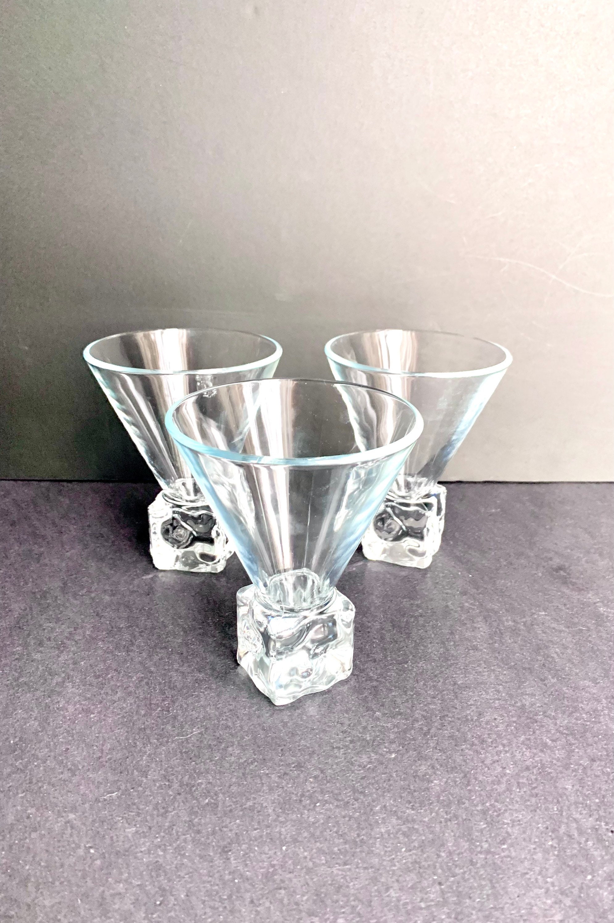 Vtg Di Saronno Clear Square Black Pedestal Cocktail Glasses Set of 2 