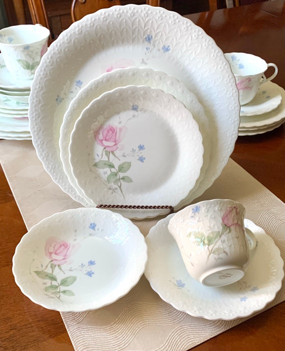 Vintage Mikasa Bone China Service for Four Set April Rose Pattern