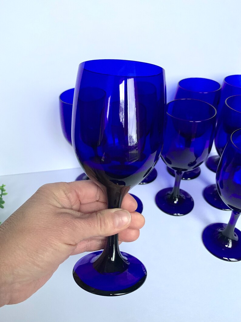 Vintage Libbey Cobalt Blue Wine Glasses Etsy