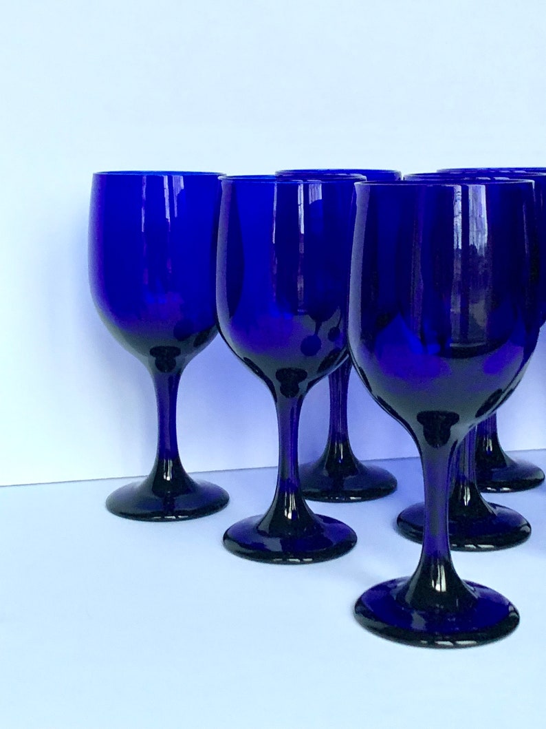 Vintage Libbey Cobalt Blue Wine Glasses Etsy