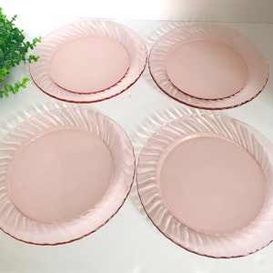 Vintage Arcoroc Pink Rosaline Swirl 8” Plates Set of Four (4)