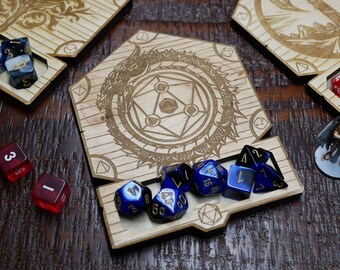Wood DND Coasters | Dragon D&D Cup Coaster | Dungeons and Dragons Accessory | Drink Dice Holder Tray | Gifts for Players | Sets Available