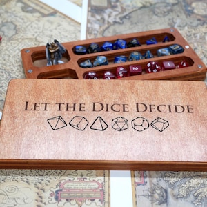 Wooden DND Dice Box and Tray Set for Dungeons & Dragons, Custom Engraved Gaming Accessories, Personalized Dice Holder Gift for DND Player
