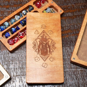 Personalized D&D Dice Box, Rogue Dungeons and Dragons Wooden Dice Chest and Rolling Tray, Gift for DnD Player or Dungeon Master, Mini Vault