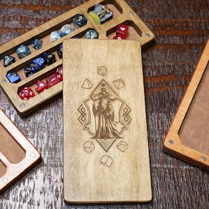 Personalized D&D Dice Box, Wizard Dungeons and Dragons Wooden Dice Chest and Rolling Tray, Gift for DnD Player or Dungeon Master, Mini Vault