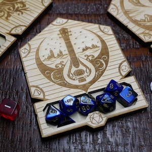 Wood DND Coasters | Bard D&D Cup Coaster | Dungeons and Dragons Accessory | Drink, Dice Holder and Tray | Gifts for Players | Sets Available