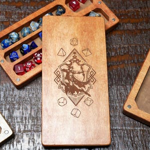 Personalized D&D Dice Box, Ranger Dungeons and Dragons Wooden Dice Chest and Rolling Tray, Gift for DnD Player or Dungeon Master, Mini Vault