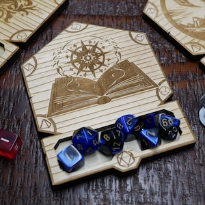 Wood DND Coasters | Wizard D&D Cup Coaster | Dungeons and Dragons Accessory | Drink Dice Holder Tray | Gifts for Players | Sets Available