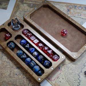 DND Dice Box, Custom Personalized Engraved Wood Dungeons and Dragons, Magnetic Dice Vault D&D Gift Box, Tabletop RPG Dice Tray, Faux Leather