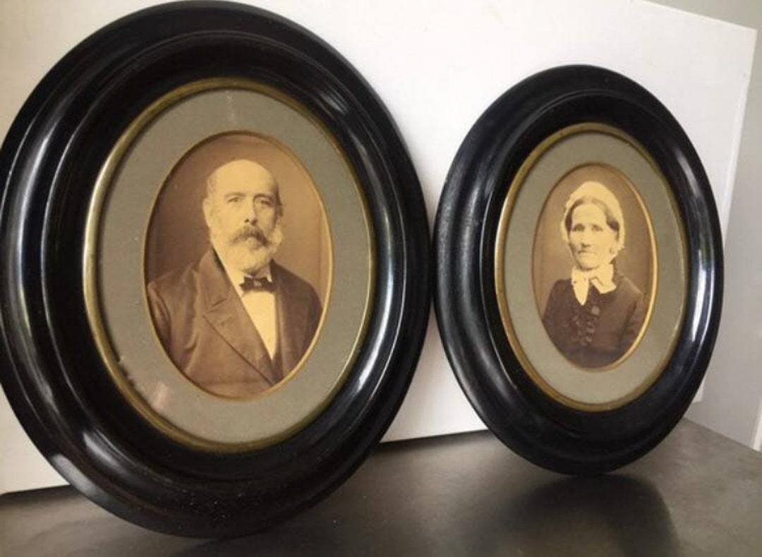 Antique Pair of Black Wooden Oval Frames Each 28 Cm X 24 Cm Etsy