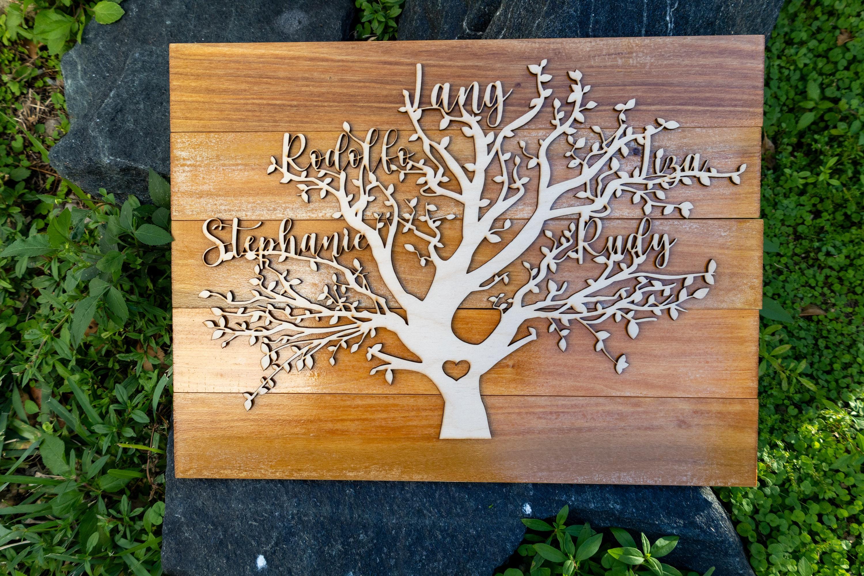 Personalized Wooden Family Tree Wall Art | Custom Name Sign | Family ...
