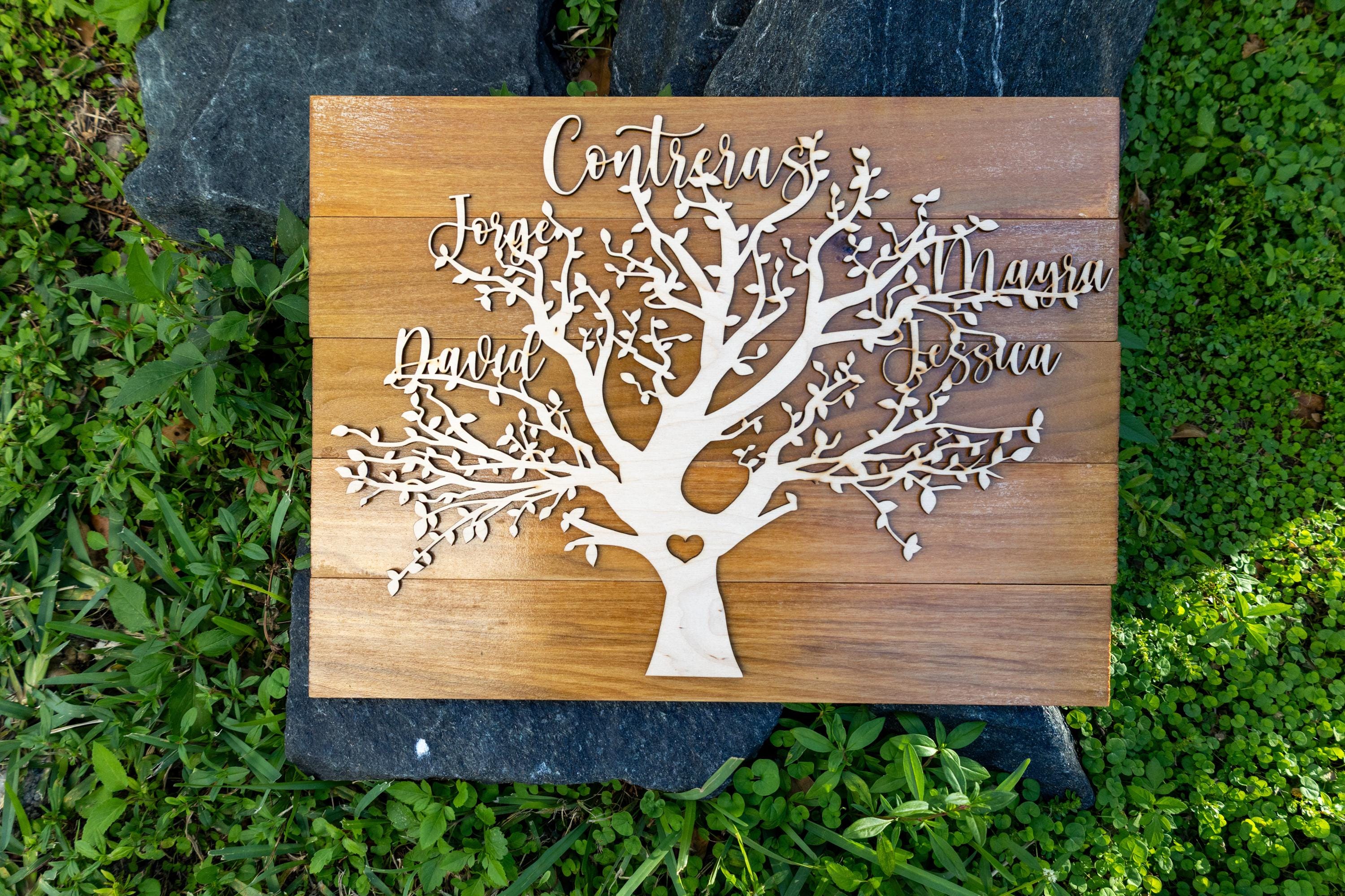 Personalized Wooden Family Tree Wall Art | Custom Name Sign | Family ...