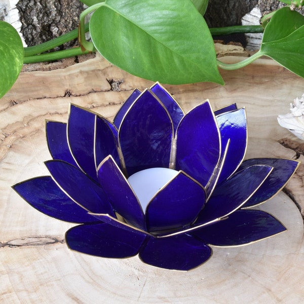 Lotus Teelichthalter Indigo Blau (Capiz-Muscheln)
