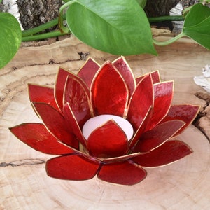 Lotus Teelichthalter Rot (Capiz-Muscheln)