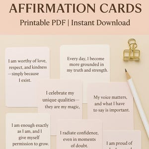 Cartões de Afirmação Positiva para Autoestima | PDF para Imprimir | Mantras para Aumentar a Confiança | Cartões de Amor-Próprio e Empoderamento | Download Instantâneo