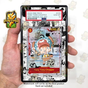 May include: A 2024 One Piece Tony Tony.Chopper trading card, EB01-Manga Alt Art, graded PSA Gem Mt 10. The card features a manga-style illustration of the character Chopper, with a red border, 4000 power, and text including "Animal/Straw Hat Crew."